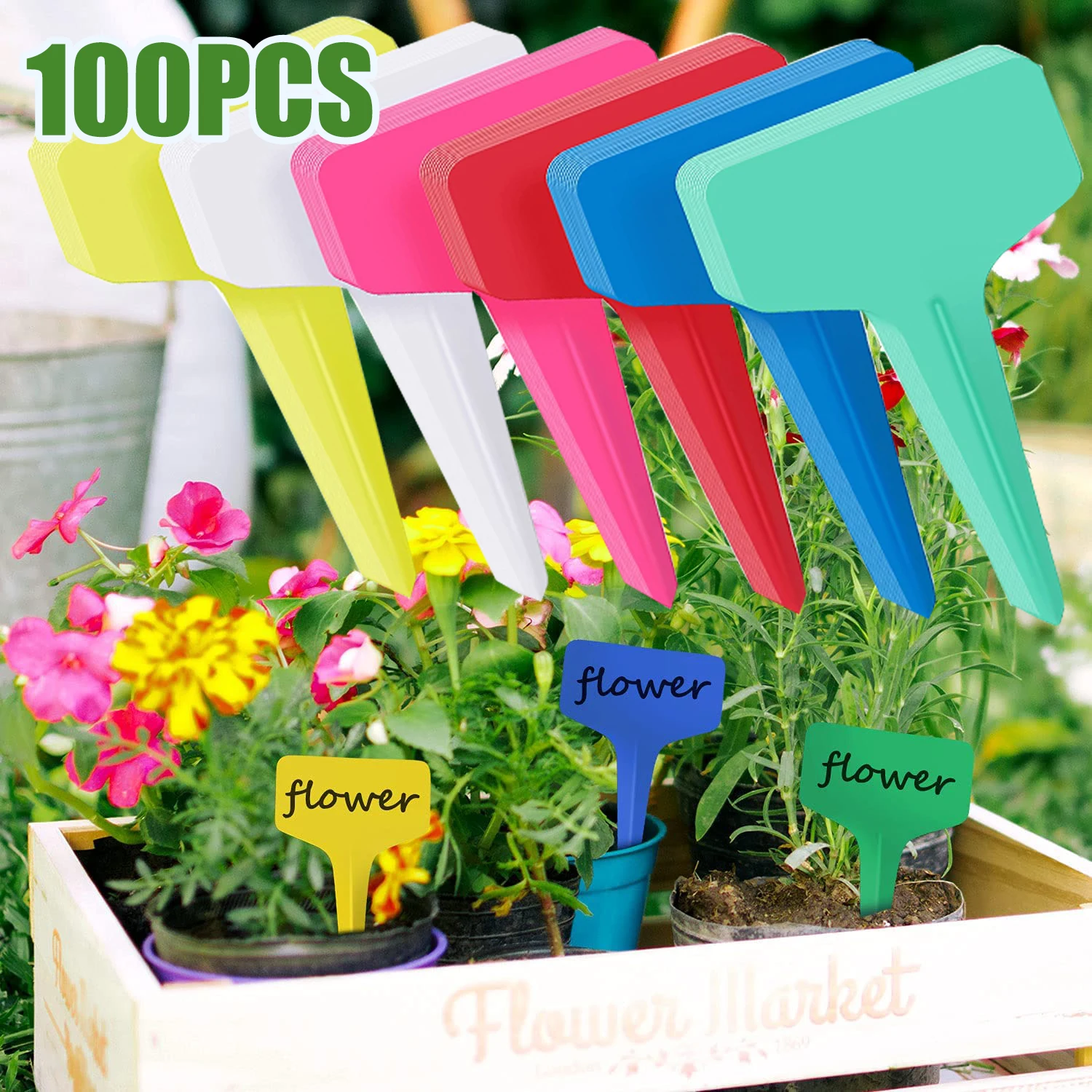 

100Pcs Plastic Plant Labels T Type Garden Tags Waterproof Stakes for Outdoor Seed Flower Vegetables Nursery Differentiate Labels