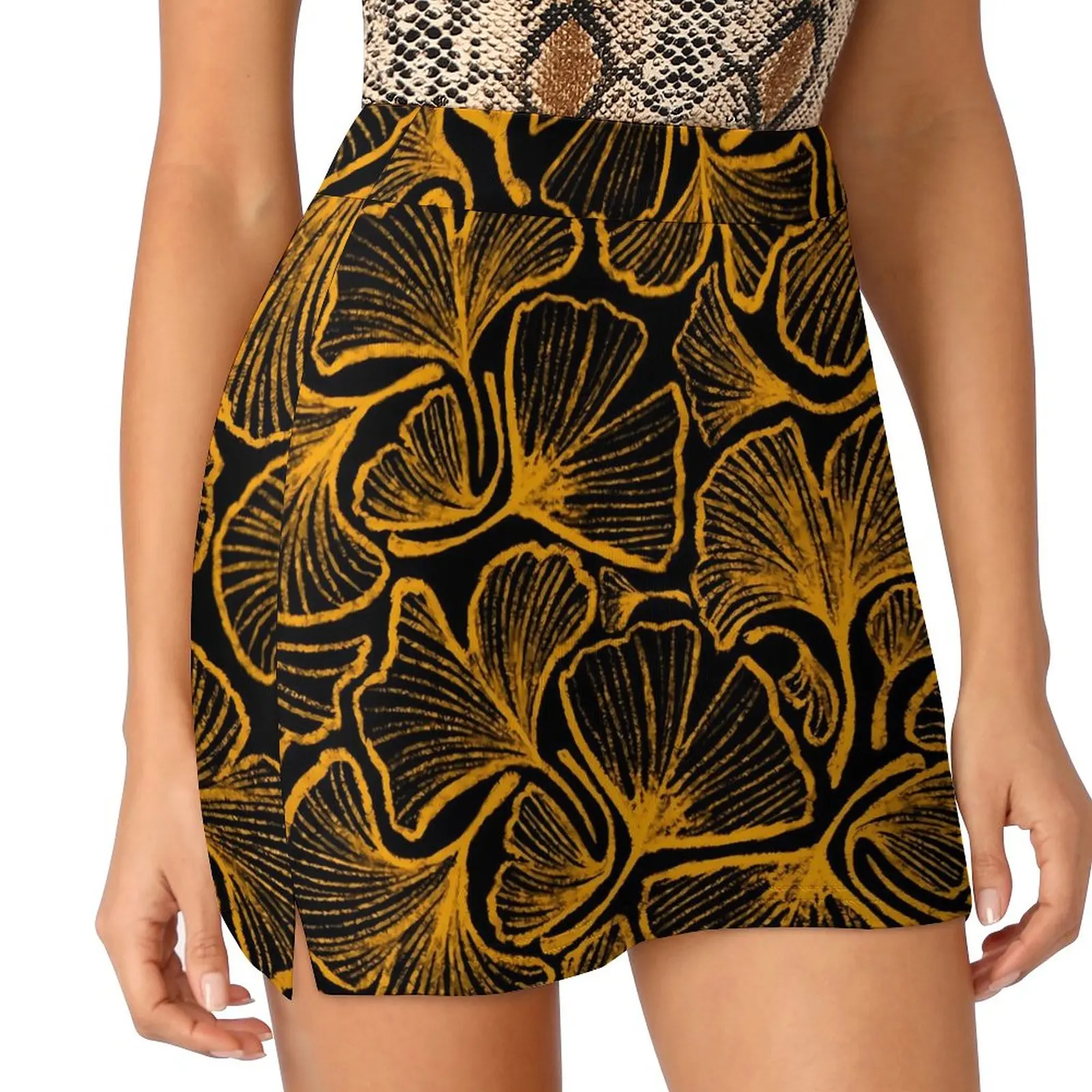 

Ginkgo Biloba Skirt Womens Yellow Leaves Print Modern Mini Skirts High-waisted Custom Street Wear Casual Skirt Big Size 3XL 4XL