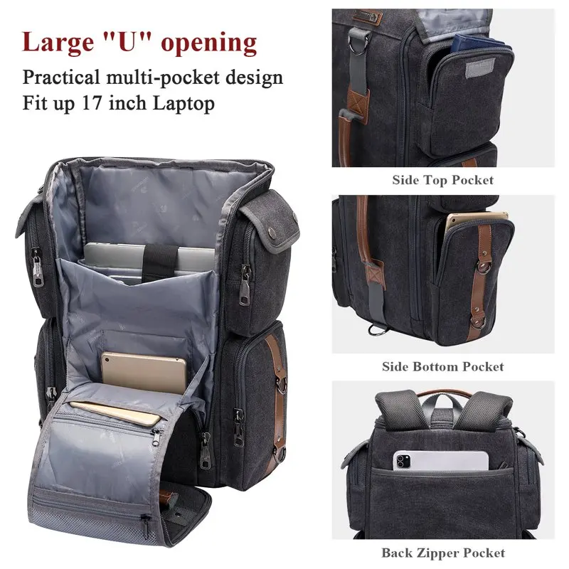 Travel Backpack for Men Carry On Canvas Backpack Outdoor Duffel Bag 6661 Black