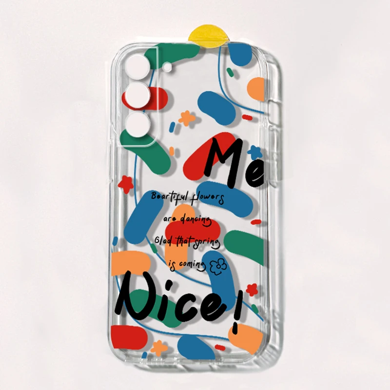 

CUTE Doodle Full Screen For Samsung S23 S22 Ultra Personality Creative S21 S20PULS Cartoon Transparent large Hole Phone Case
