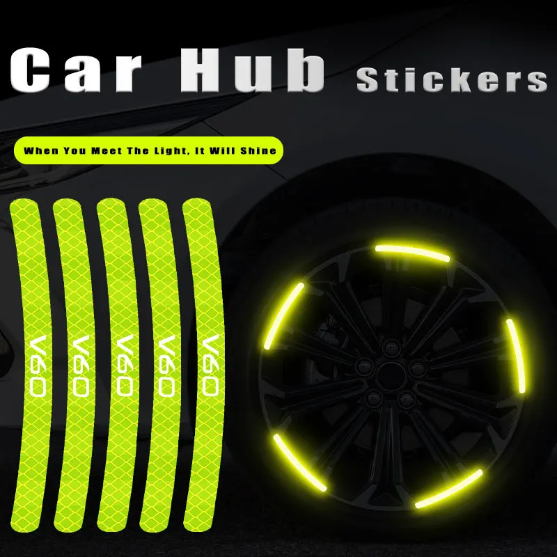 

20pcs Car Wheel Hub Reflective Sticker For Volvo V60 Logo Tire Rim Reflective Strips Luminous Car-Styling Sticker Accessories