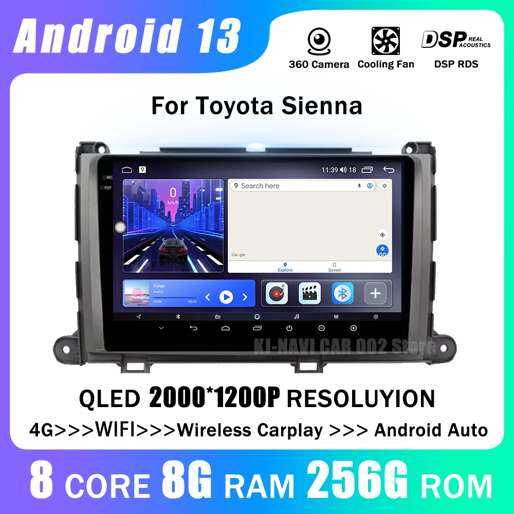 

Автомагнитола для Toyota Sienna 2009-2014, Автомобильный плеер Carplay, Android 13, автонавигация, стерео, GPS, Bluetooth, Wi-Fi, мультимедийное видео