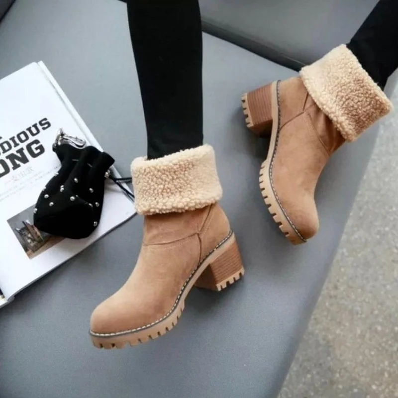 

2022Winter Women Snow Boots Warm Fur Lining Thick Rubber Ladies Ankle Boots Platform Heels Slipon Outdoor Slim Cimfortable Boots