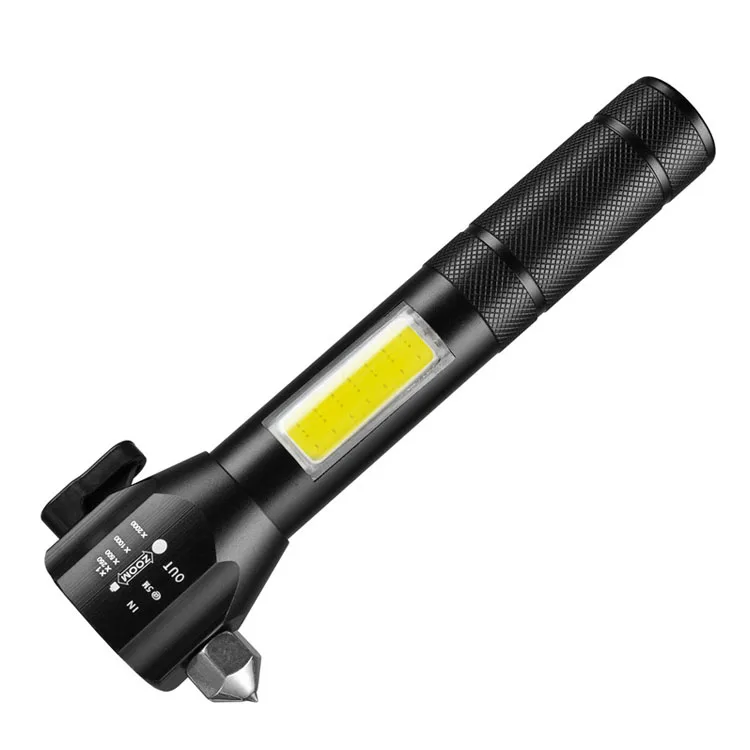 

Multi-function Self-defense Flashlight L2 COB Zoomable Handlamp USB Rechargeable Waterproof Escape Tool For Car Warning Lights