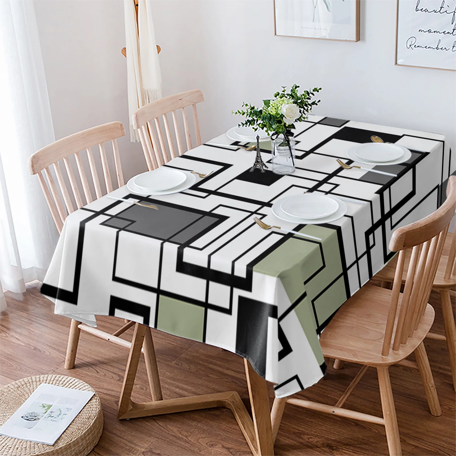 

Абстрактные геометрические блоки современное искусство шалфей зеленая скатерть водонепроницаемый обеденный стол прямоугольный круглый домашний декор для кухни