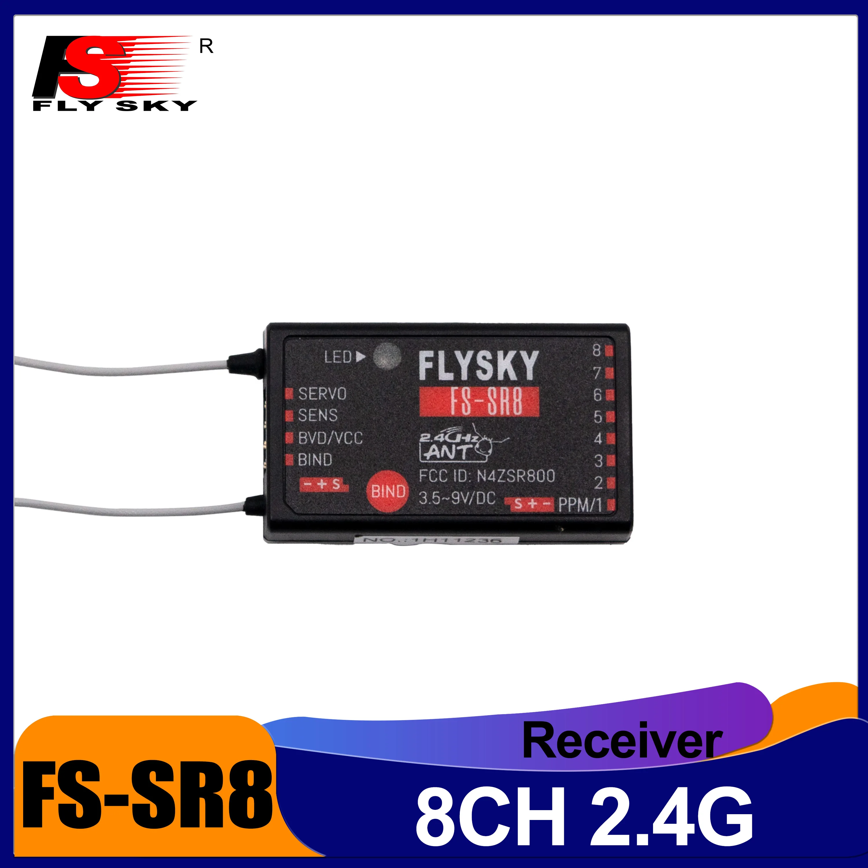 

FLYSKY FS-SR8 8 Channels 2.4G Receiver Dual Antenna for RC Fixed Wing Car Boat Robot Model Toy ANT Protocol Transmitter FS-ST8