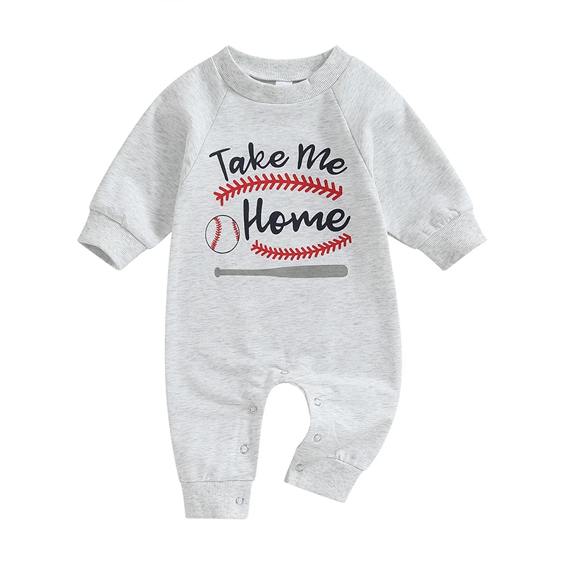 

BULINGNA Infant Baby Boy Girl Baseball Jumpsuit Long Sleeve Take Me Home Romper Playsuit Sweatshirt Fall Outfit