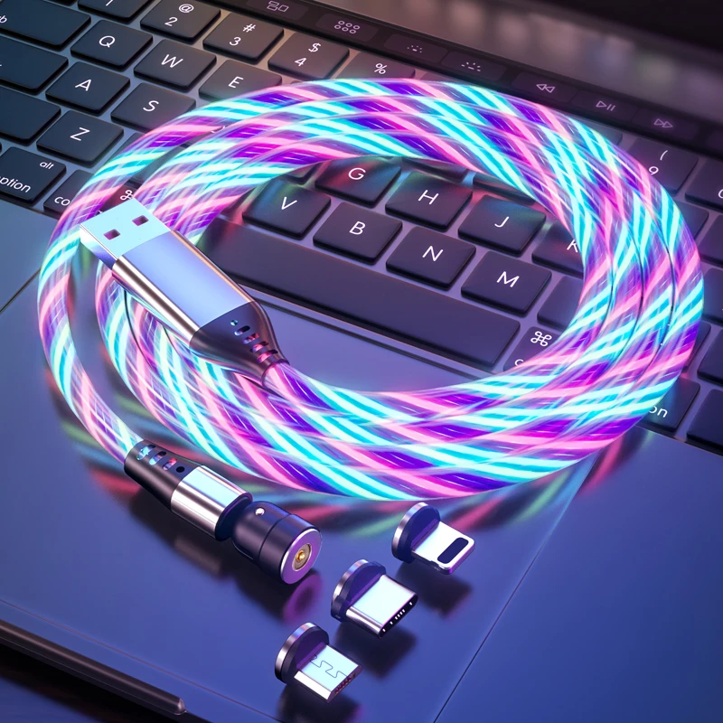 Фото Светящийся USB Магнитный кабель AUFU Flow для Samsung LED Micro Type C зарядное устройство для iPhone Huawei Xiaomi №5