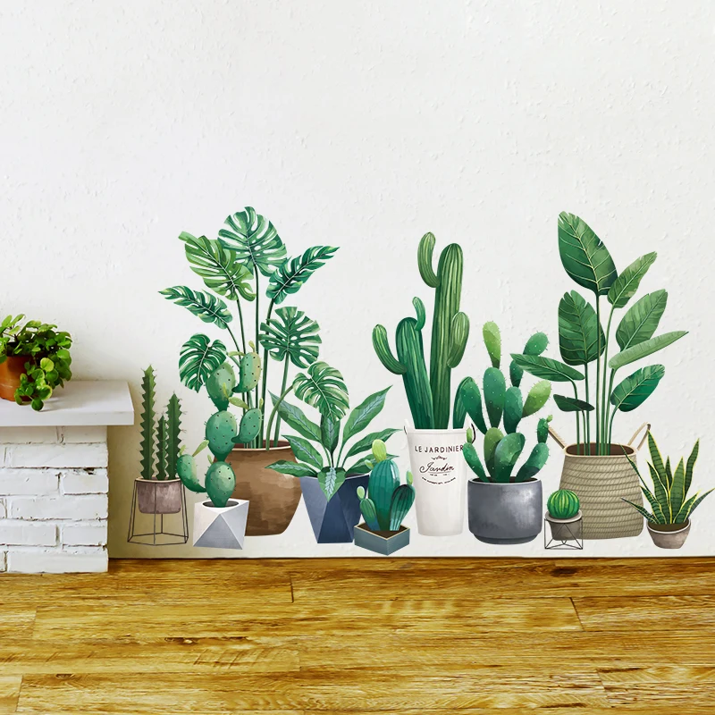 

[shijuekongjian] Green Plant Wall Stickers DIY Potted Culture Mural Decals for Living Room Bedroom Kitchen Home Decoration