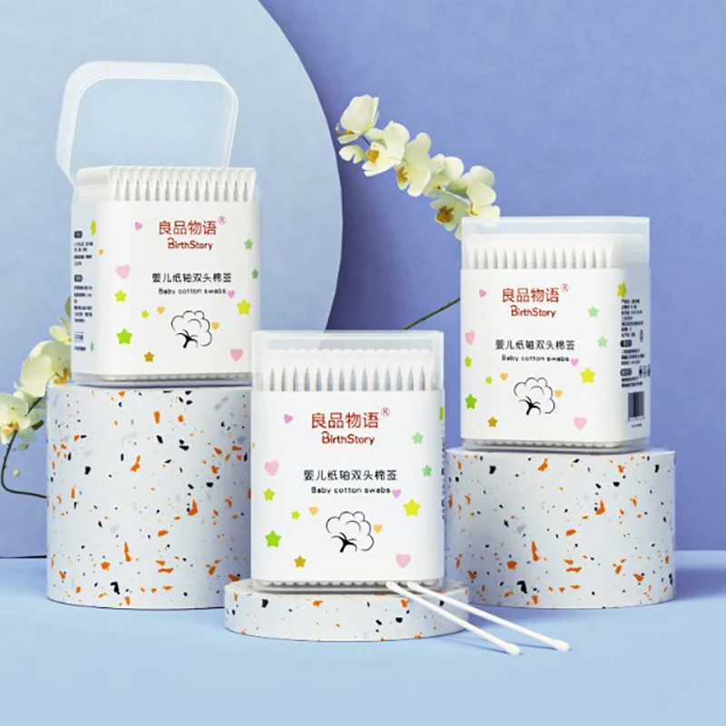 

200Pcs/Box Baby Cotton Swabs Double-ended Sterile Cotton Swabs Spiral Head Ear and Nose Multifunctional Cleaning Ctick Tools