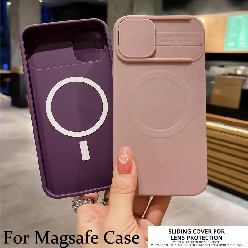 

Capa For iPhone 14 Pro Max For Magsafe Soft Case For Apple 13 12 11 Pro Max 14 Plus Push Window Slide Lens Candy Magsafing Cover