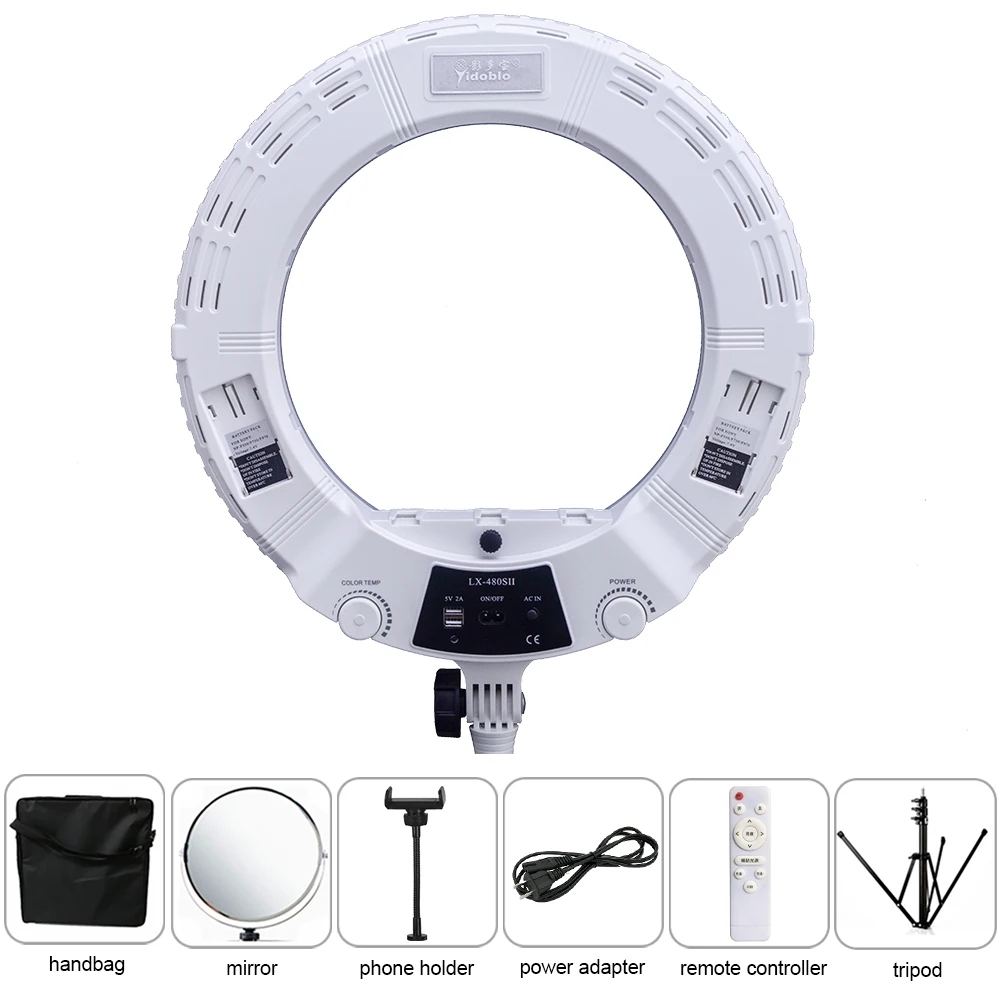 

Yidoblo Warm Cold Light LX-480SII Pro Beauty Studio LED Ring Lamp SMD LEDS Video Light Lamp Makeup Lighting + Stand (2M)+ Bag
