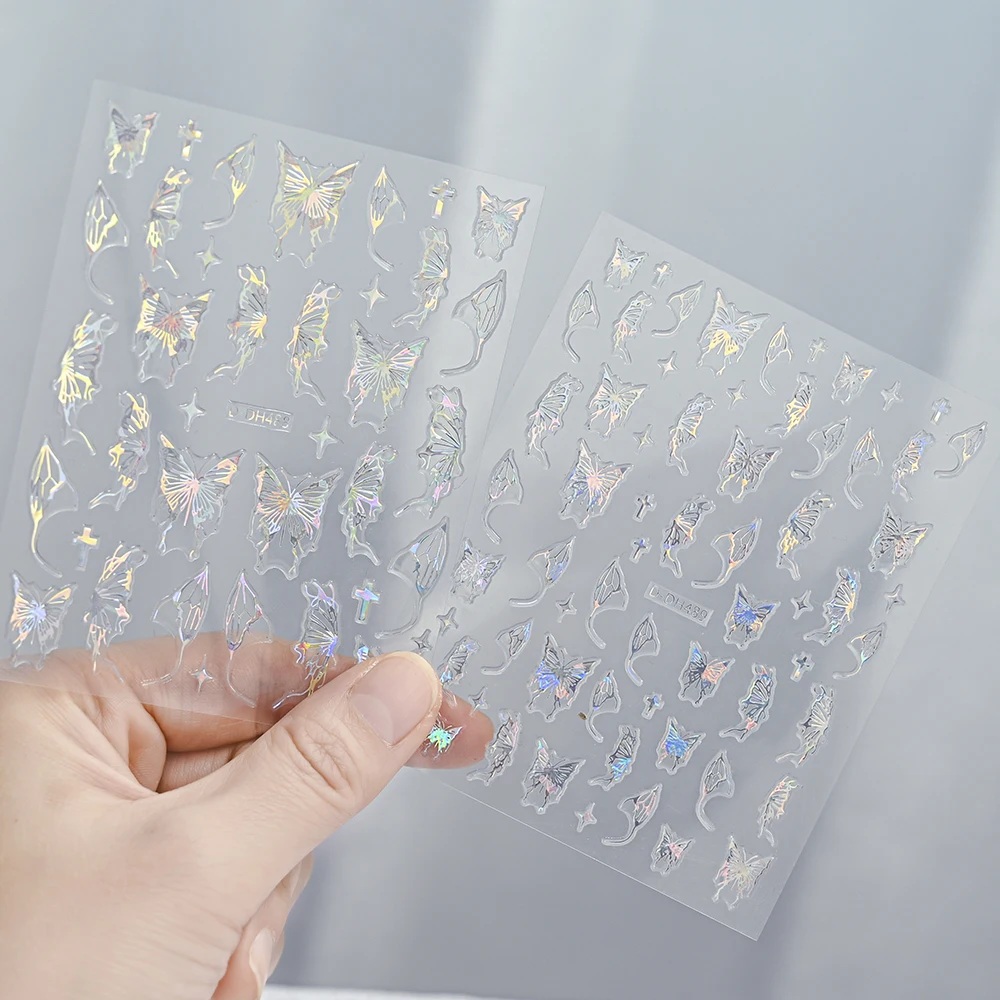 1 шт. серебряные наклейки для ногтей с бабочками полые со звездами