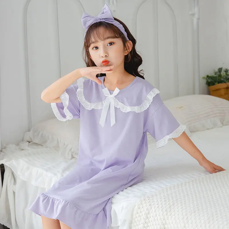 Pure Cotton Children's Nightdress Summer Short-sleeved Nightdress Pajamas Thin Princess Dress Girls Pajamas Breathable Homewear images - 6