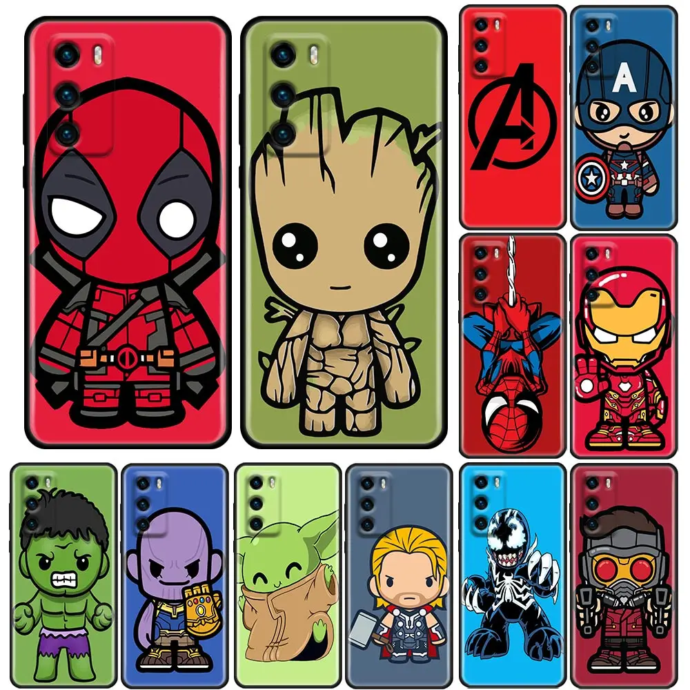 

The Avengers Fundas Phone Case For Huawei P30 P40 P20 P10 Lite P50 Pro P Smart Z 2019 Soft TPU Black Cover Deadpool Groot Marvel