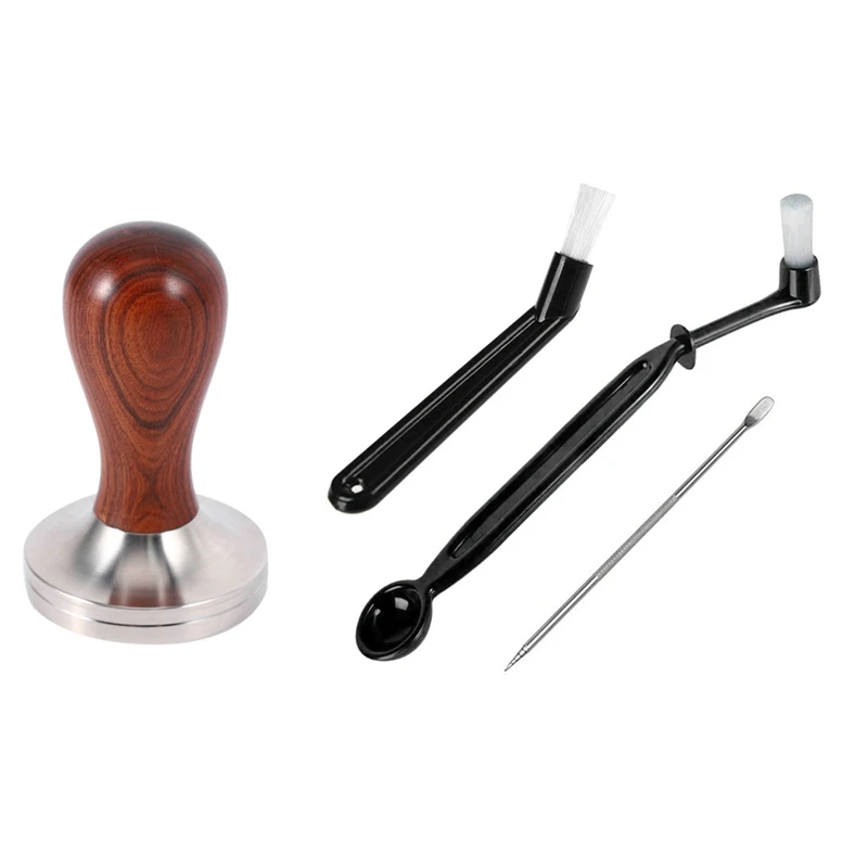 

1 Set Coffee Machine Cleaning Brush With Spoon Tool Set & 1 Pcs Coffee Tamper Wood Handle Coffee Powder Hammer