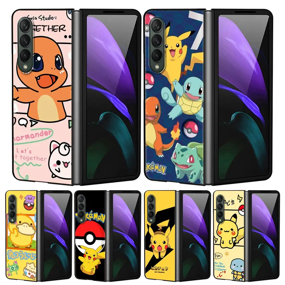 

Cute Pokemon Pikachu Coque For Samsung Galaxy Z Fold 3 Case Black Hard PC Cell Phone Cover Z Fold3 5G Smartphone Funda Shell