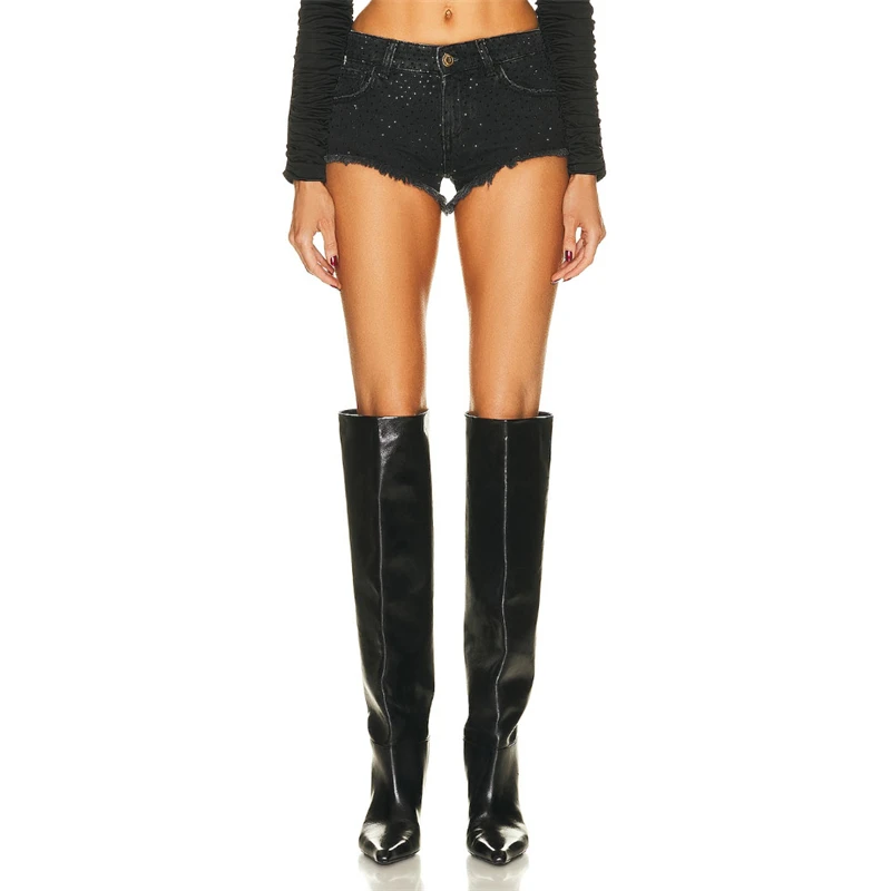 2023ss summer new women's low-waisted cotton inlaid diamond mini denim shorts y2k high-quality fashion sexy casual short shorts