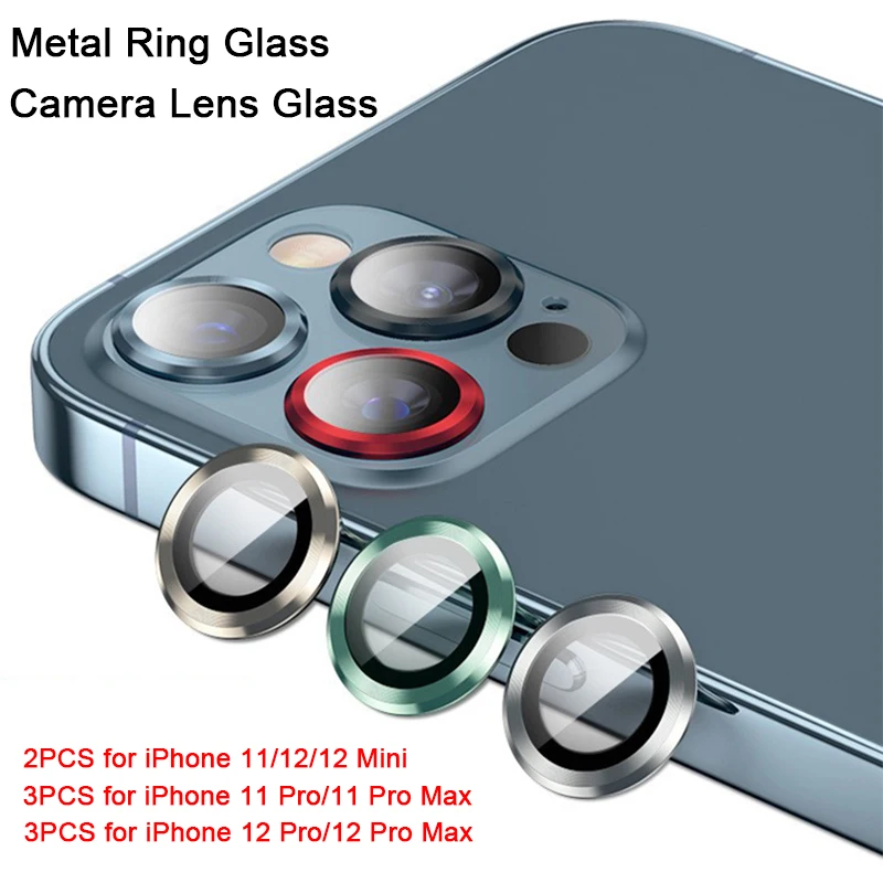 

2/3PCS Metal Ring Tempered Glass for iPhone 13 11 12 Mini Camera Lens Screen Protector for iPhone 12 Pro Max Protective Cover