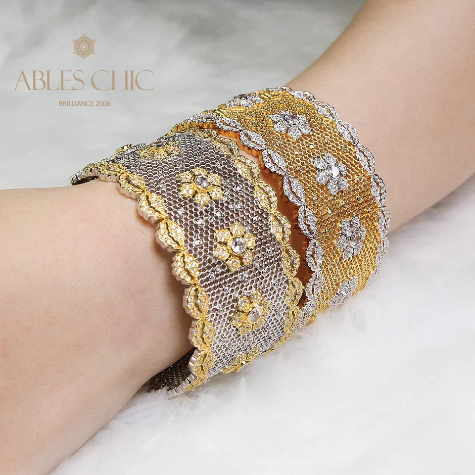 Шикарный широкий браслет Ables из стерлингового серебра с кружевным узором