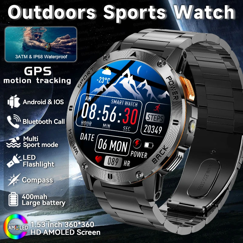 Новые уличные военные спортивные умные часы для мужчин с GPS трекром компас 3 атм