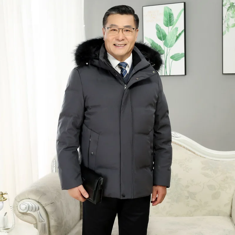 Men's White Duck Down Jacket Warm Hooded Fur Collar Thick Puffer  Coat Male Casual High Quality Overcoat Thermal Parka Men
