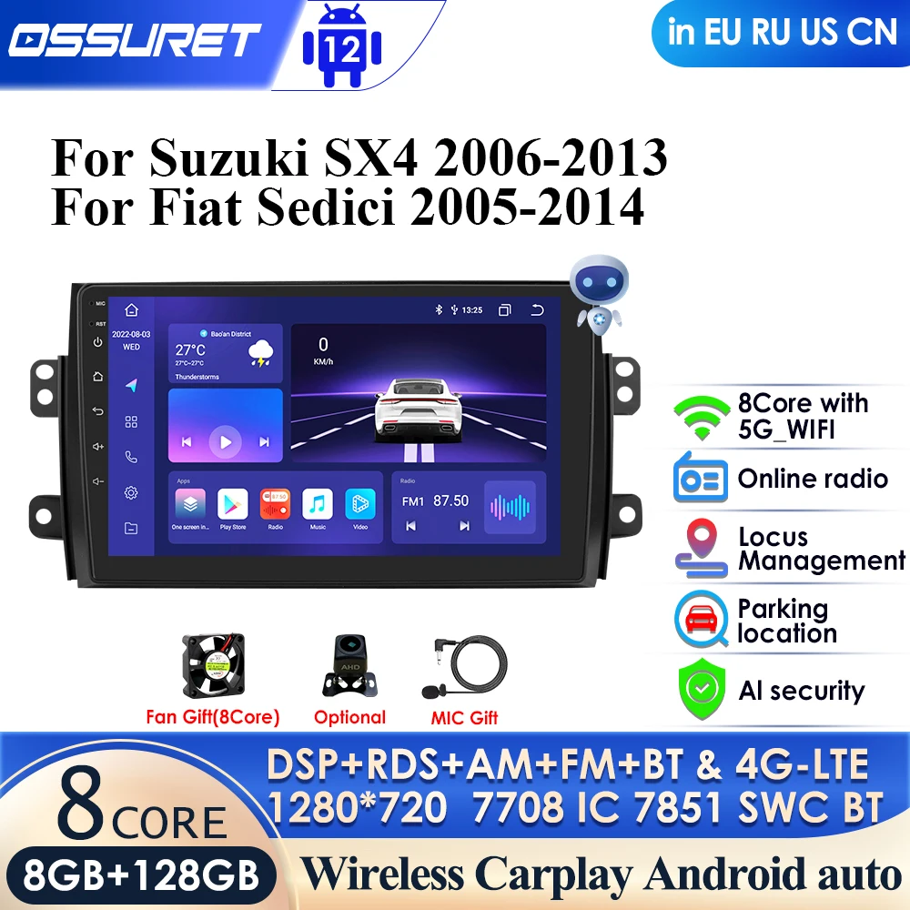 

DSP IPS Android Auto Radio for Suzuki SX4 2006-2013 for Fiat Sedici 2005-2014 Carplay 4G Car Multimedia GPS 2din Autoradio Video