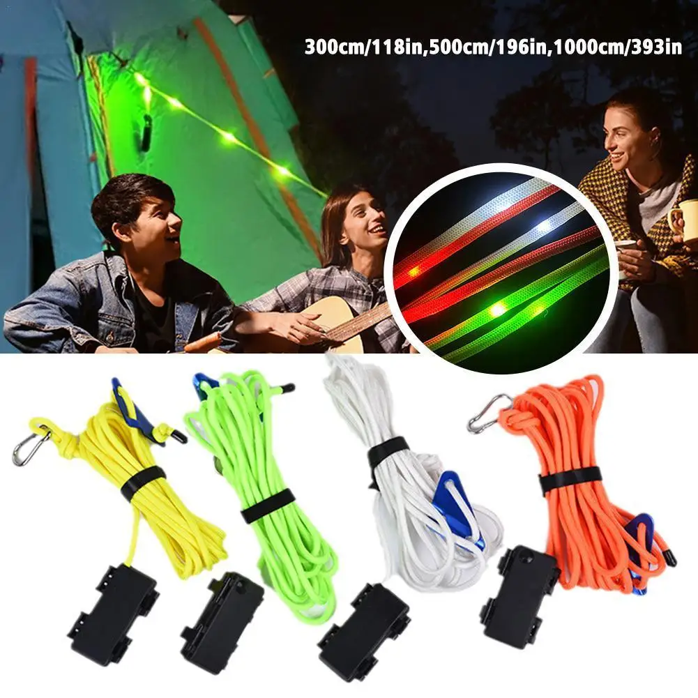 

300/500/1000cm Led Camping Wind Rope Luminous Lamp Night Windproof Rope Warning Outdoor Rope Tent Roof Awning Anti-trip Lig M5d5