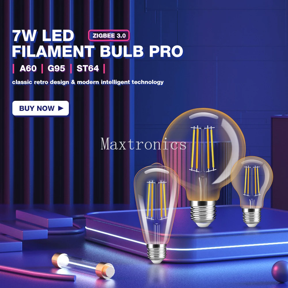 Фото Zigbee 3,0 7 Вт Pro светодиодная лампа накаливания в стиле ретро ST64/A60/G95 E27 CCT Smart с регулируемой яркостью GL-B-002P/003P/004P для внутреннего декора №3