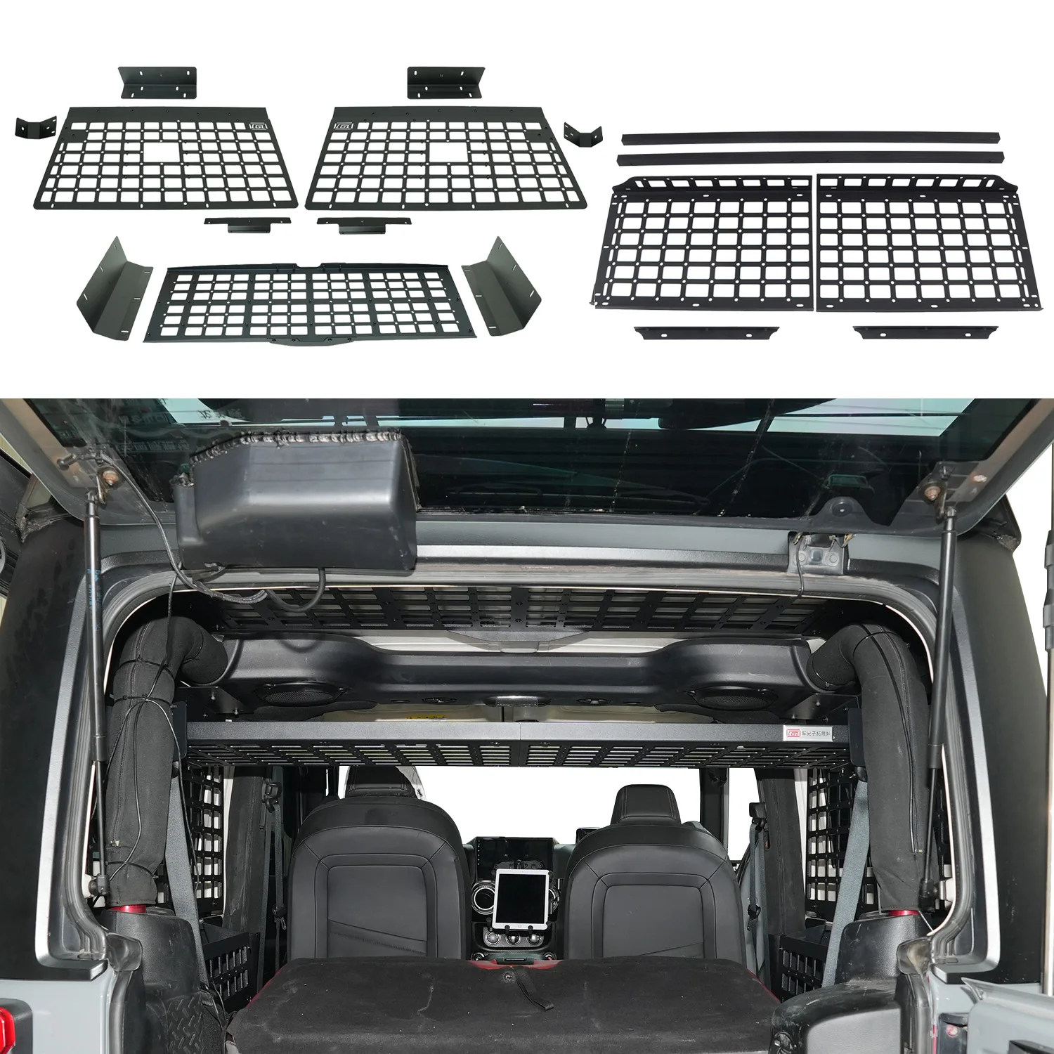 Фото CGZ для Jeep Wrangler JK 2dr 2007-2017, панель Molle, задняя полка багажника, панель крыши, стойки для ударов, органайзеры для грузов, 1 комплект №1