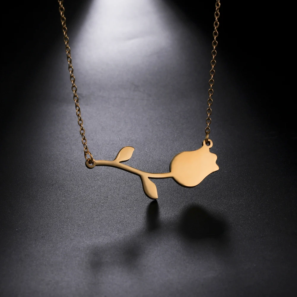 

Amaxer Stainless Steel Necklaces Rose Valentines Pendant Collar Chain Fashion Necklace For Women Jewelry Wedding Party Wife Gift