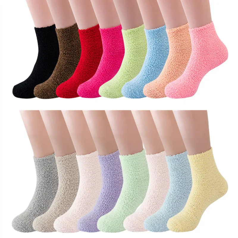 Harajuku Autumn Winter Women's Socks Thickened Thermal Coral Fleece Floor Socks Fuzzy Soft Candy Colorful Socks Kawaii Socks