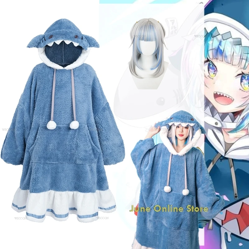 Gawr Gura ночная рубашка для косплея длинная двуспальная пижама с капюшоном халат