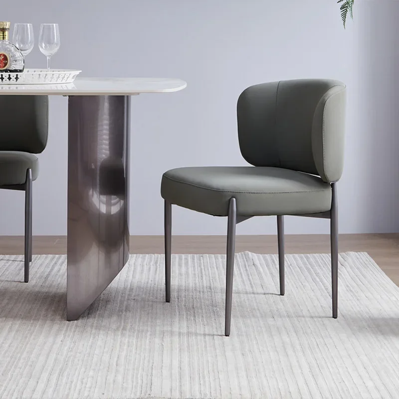 Итальянский стиль простой современный кожаный обеденный стул из нержавеющей