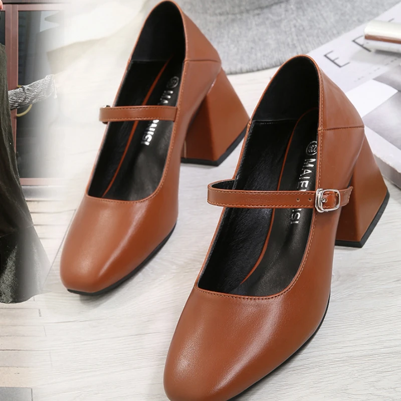 

2023 Chunky High Heels Comfortable For Office Career School Ladies