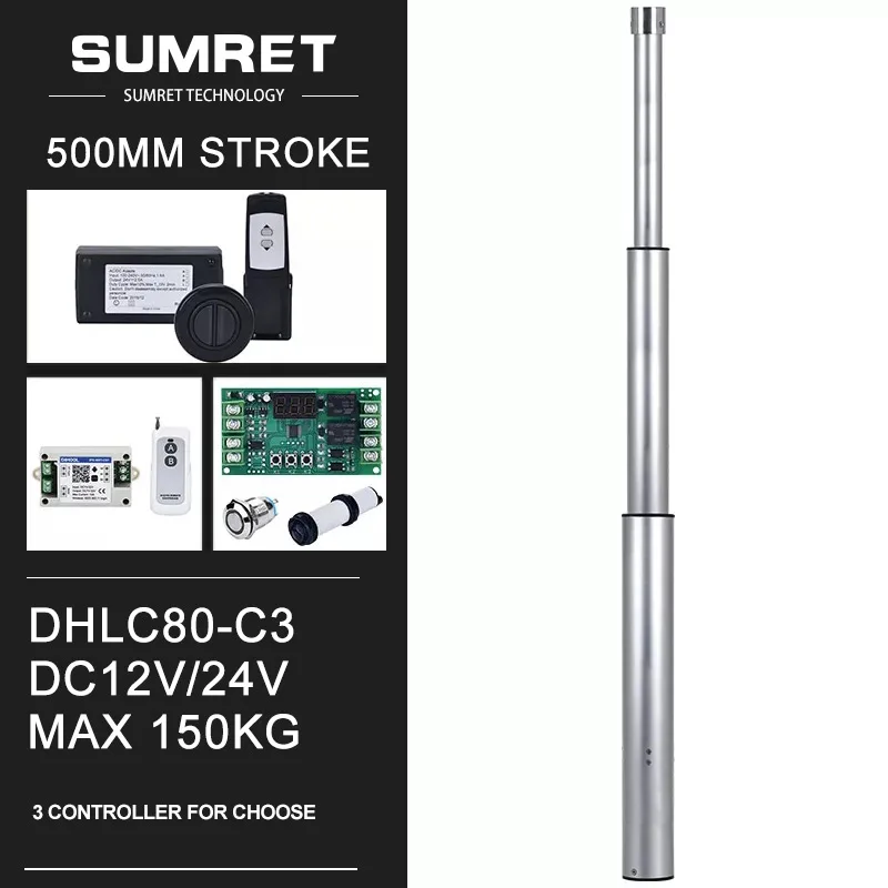 

Lifting Column Table DC 12V 24V 500MM Stroke 1500N 150KG Cylindrical For Adjustable Height Desk