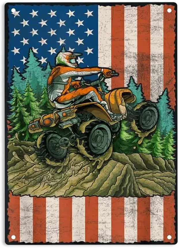 ERMUHEY Американский флаг Quad Biker Rider Four Wheeler Fun Off Road Sign Металлические жестяные знаки