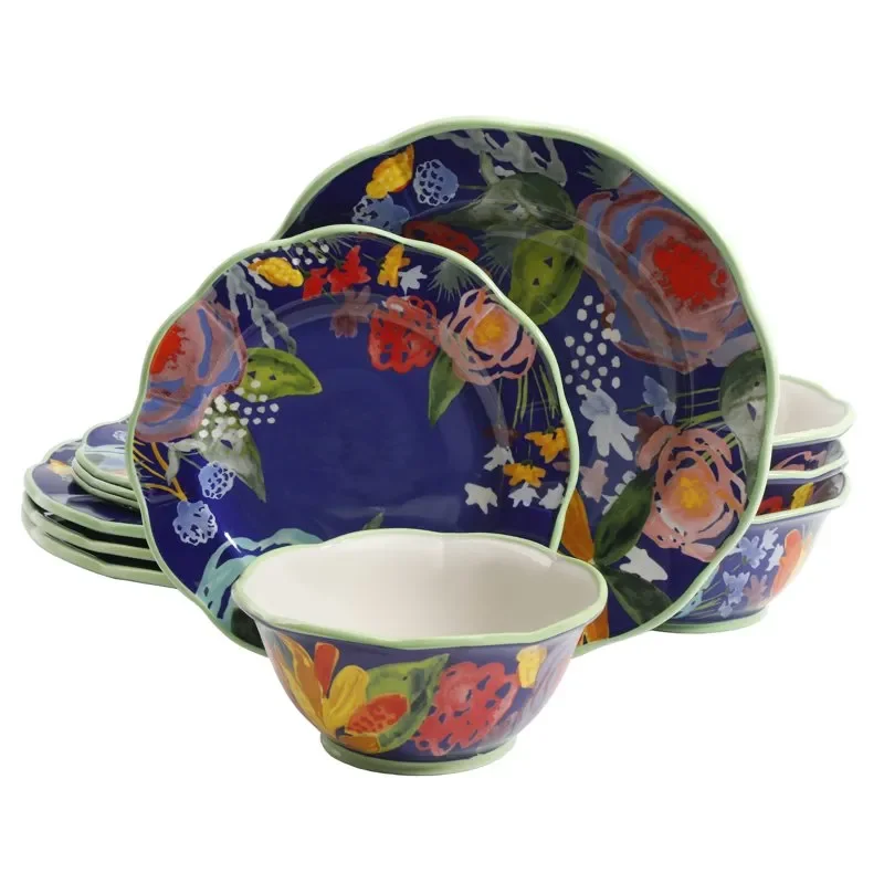 

,Beautiful and Durable Melamine Beautiful Blue 12-Piece Melamine Dinnerware Set,Durability and Sophistication Combined.