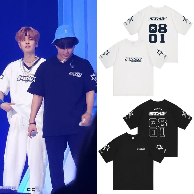 

Kpop Stray Kids 3RD FM PILOT FOR 5STAR Man/Women Harajuku T-shirt Round Neck Short Sleeve Casual Unisex Streetwear COTTON Top