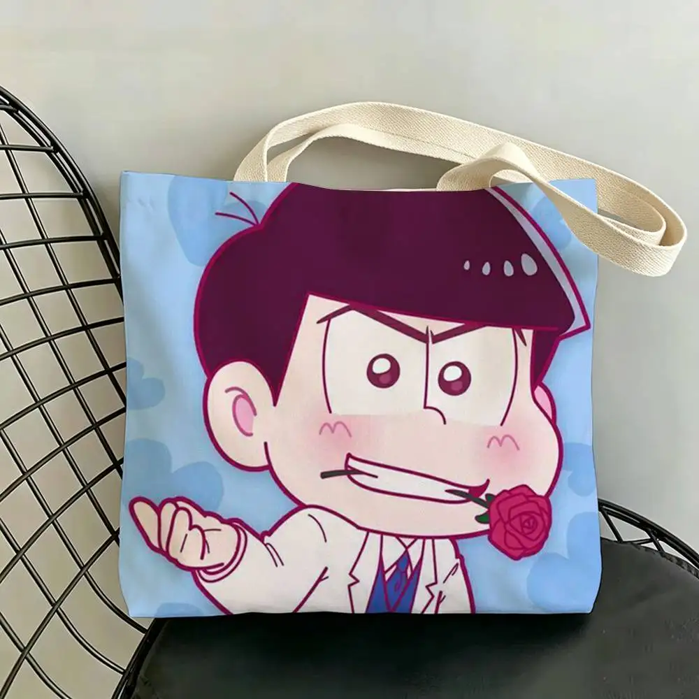 Фото Сумки для хранения O-Osomatsu Comics S-San с двусторонним принтом, большая сумка-тоут, прочная, для пляжа и пикника, складная, подарочная, экологичная №3