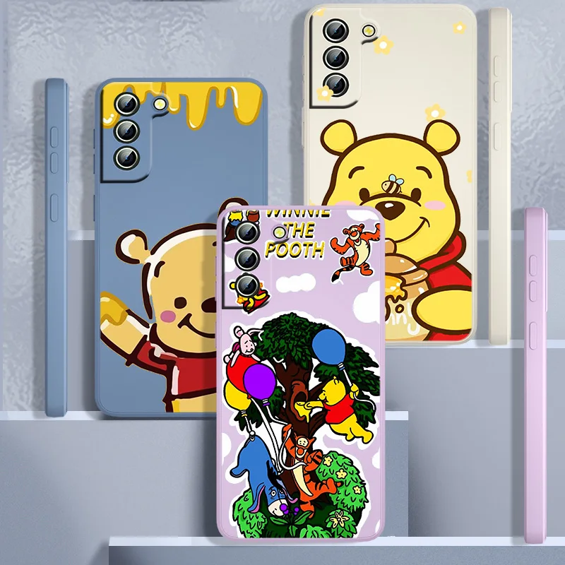 

Cute Pooh Disney Phone Case For Samsung Galaxy S22 S21 S20 FE S10 Note 20 10 Ultra Lite Plus Liquid Rope Funda Back Coque Cover