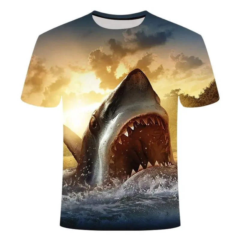

Summer Tide Shark Picture Men T-Shirts Casual 3D Print Tees Hip Hop Personality Round Neck Short Sleeve Quick-Dry Tops