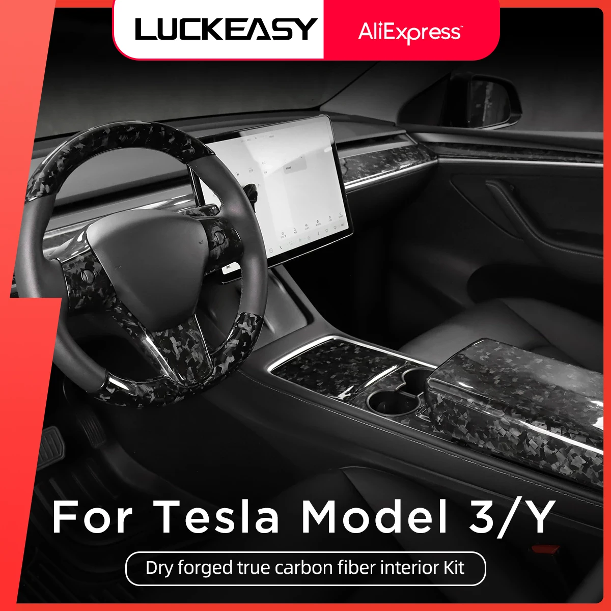 Para Tesla Model Y 2021-2022 Control Central del volante del coche botón de la ventana de la puerta del coche parche de fibra de carbono forjado