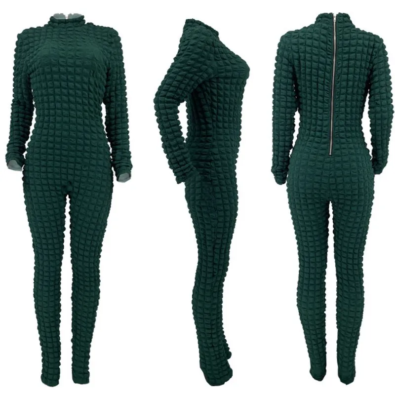 Autumn Winter Thin Solid Knitted Plaid Jumpsuit For Women Long Sleeve Zipper Bodysuit Stretch Trousers Street Bodysuit 2022 New