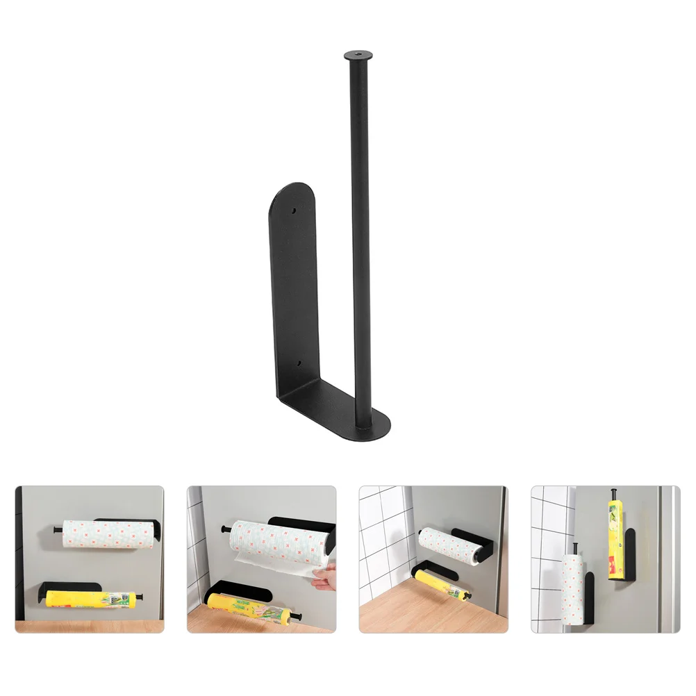 

Wall Mount Towel Rack Magnetic Paper Holder Wall-mounted Non-punch Ledge 30x10cm Hanging Black Storage Roll