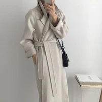 retro waist wool coat thickened long 2021 new lapel coat women winter and autumn korean fashion wool blended womens clothing