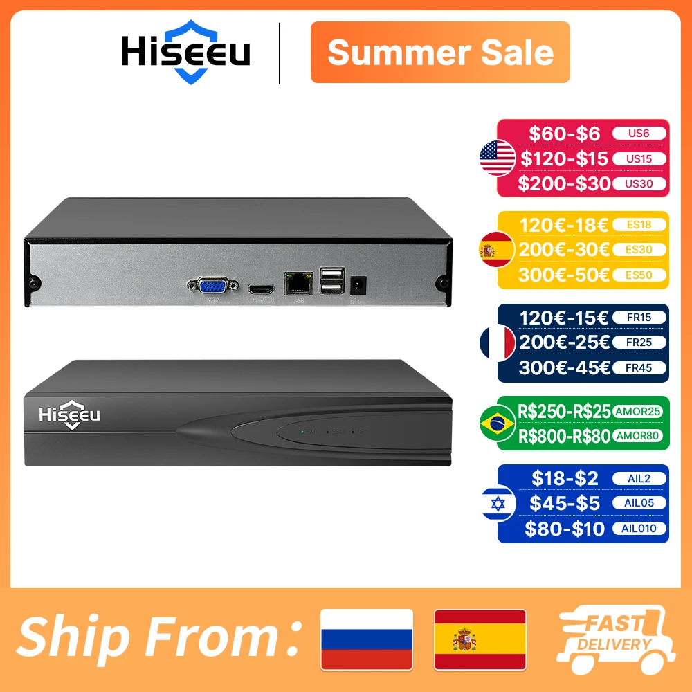 Hiseeu H.265+ IP CCTV Security Surveillance Camera NVR Video Audio Recorder 8CH 16CH 32CH 4K 8MP 5MP 4MP Motion Detection Metal - Система видеонаблюдения Hiseeu H.265+ IP CCTV Security с камерой, записывающей видео и аудио, подключаемой к сети с возможнос