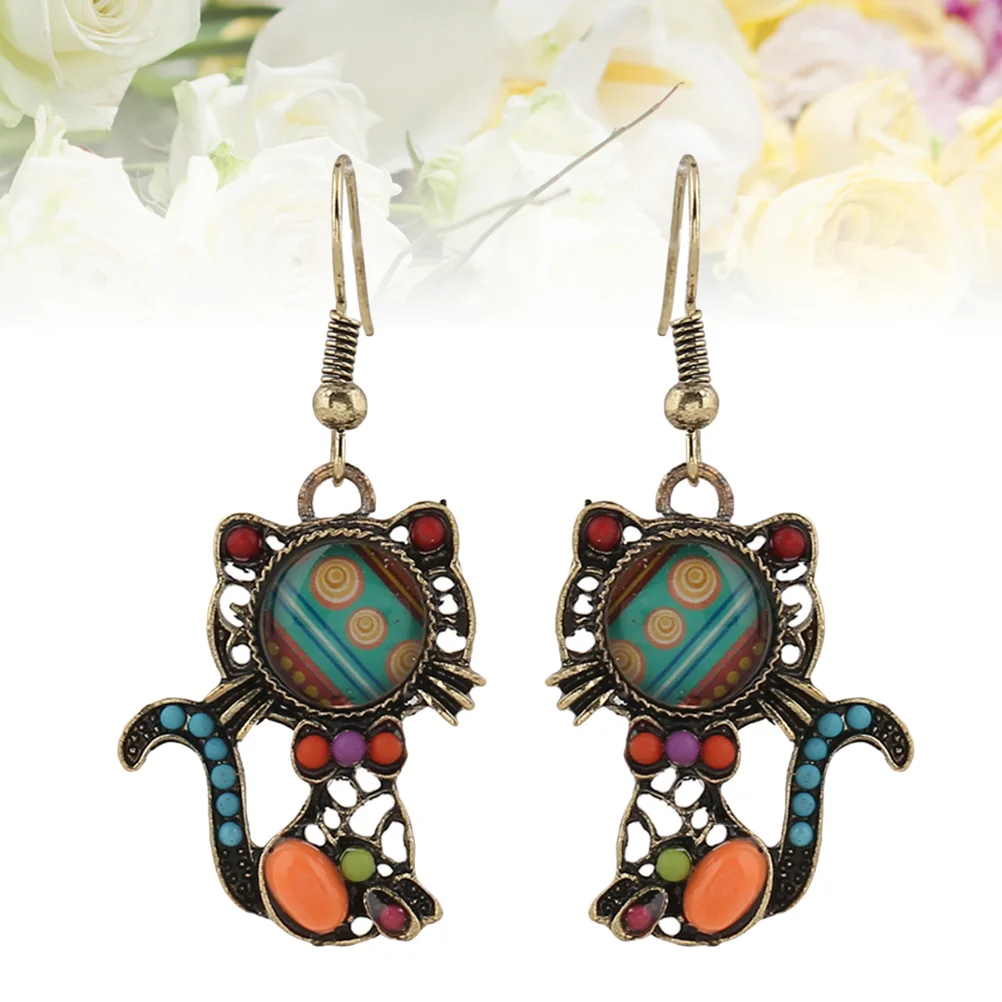 

Bohemia Cat Earrings Alloy Chic Kitty Earbobs Cartoon Cat Drop Earrings Fashion Earrings for Female Ladies