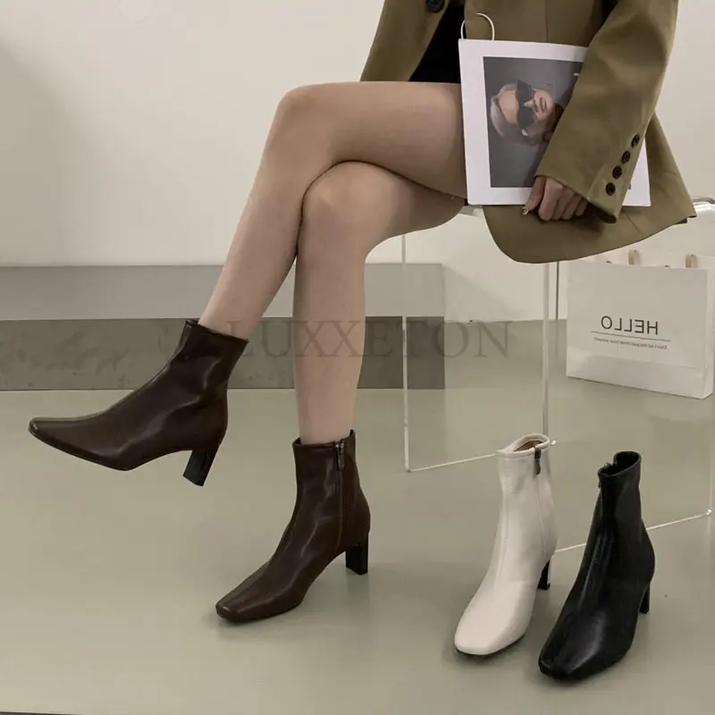 

Boots for Women 2022 High Heel Boots Women New Korean Style Autumn and Winter Mid Heel Stretch Thin Pointed Toe Sock Boots Women