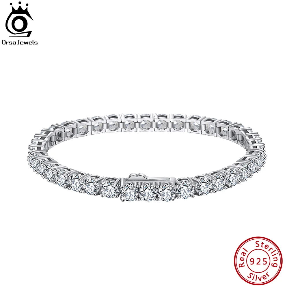 ORSA JEWELS Аутентичные браслеты из стерлингового серебра 925 пробы с роскошным теннисным браслетом Hanmade 3 мм с цирконием модные ювелирные изделия для женщин SB129